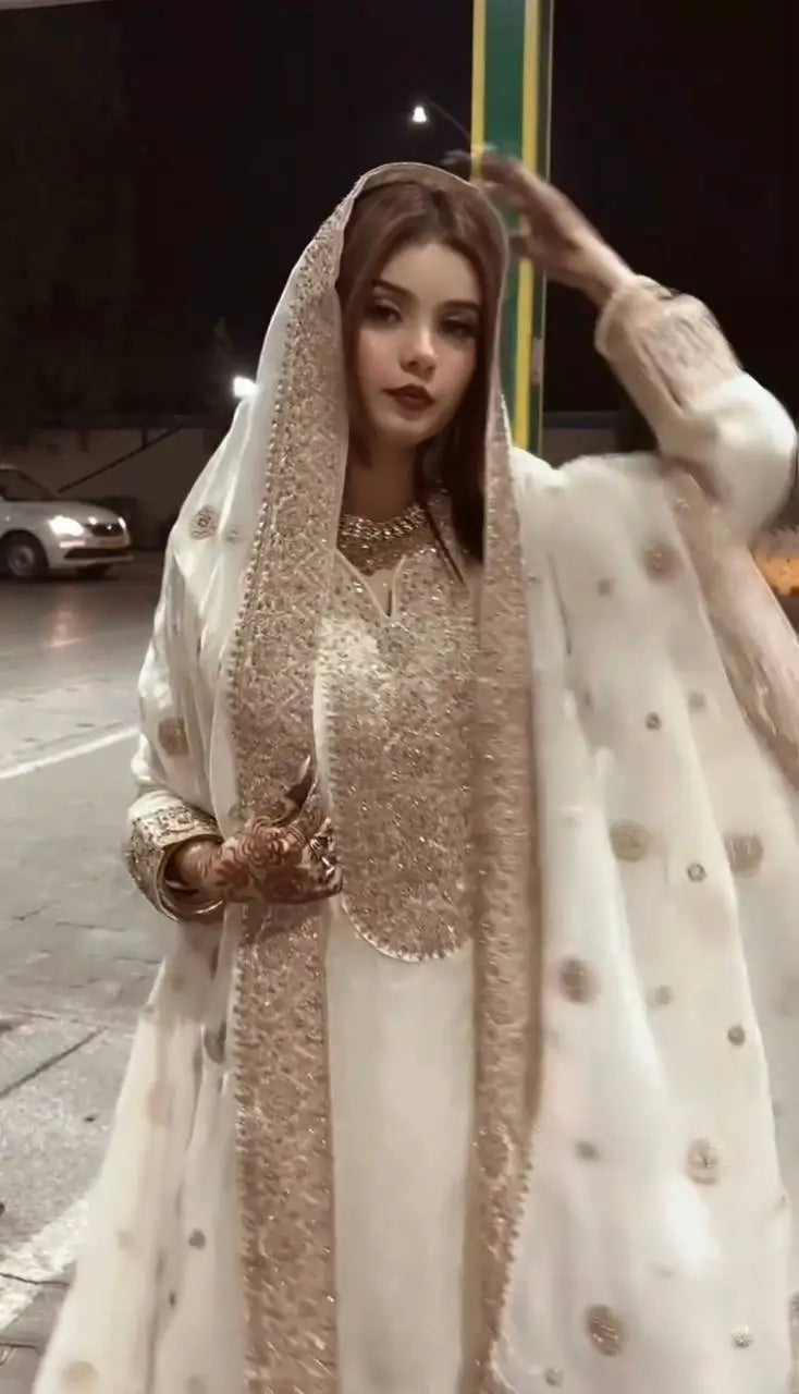 Wine Heavy Fendy Silk Embroidered Sharara Suit Set with Thread Sequins Dupatta | Festive Party Wear