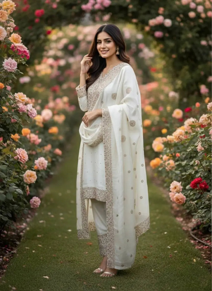 Wine Heavy Fendy Silk Embroidered Sharara Suit Set with Thread Sequins Dupatta | Festive Party Wear