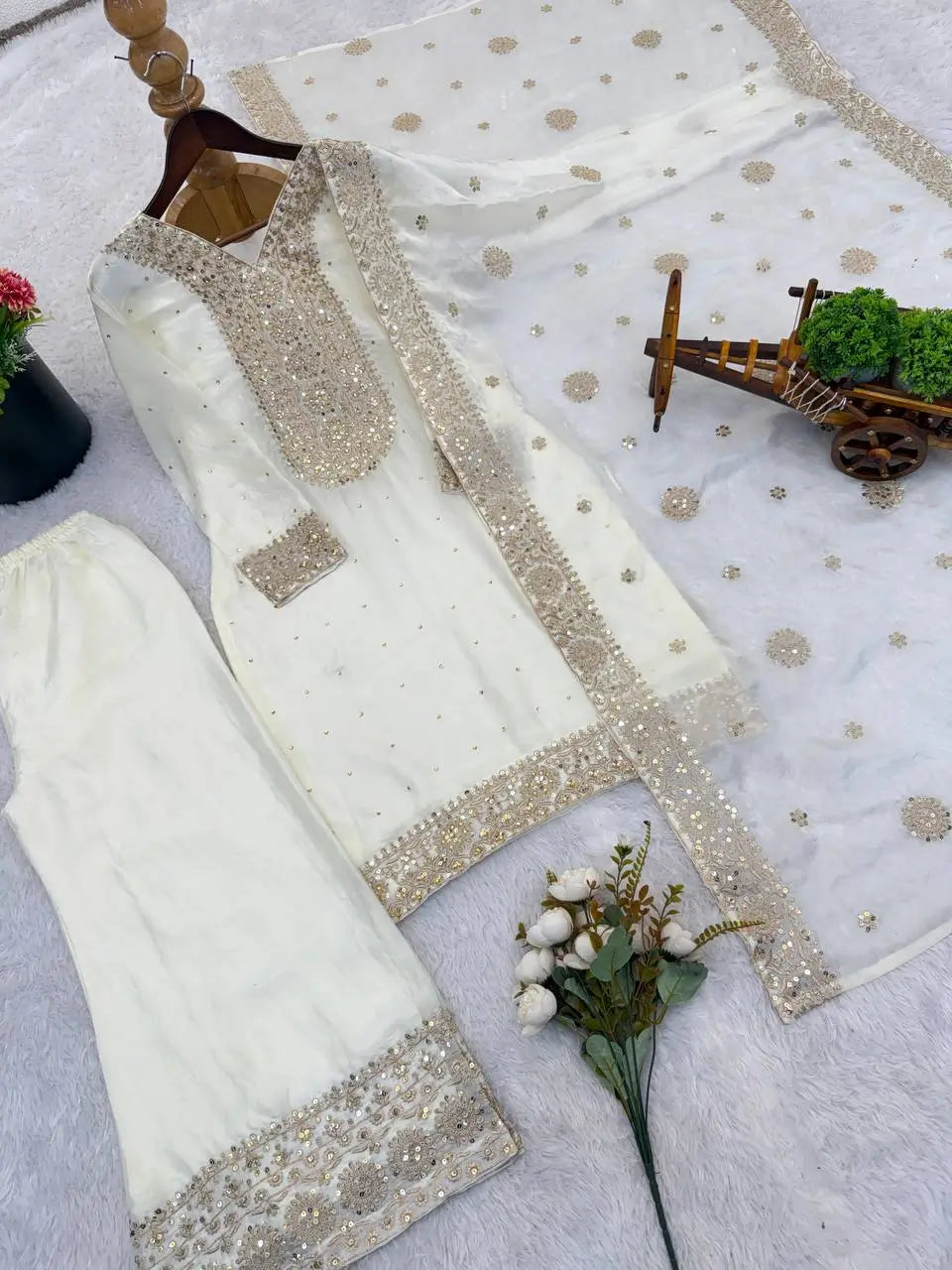 Wine Heavy Fendy Silk Embroidered Sharara Suit Set with Thread Sequins Dupatta | Festive Party Wear