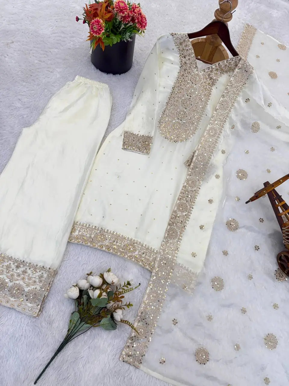 Wine Heavy Fendy Silk Embroidered Sharara Suit Set with Thread Sequins Dupatta | Festive Party Wear