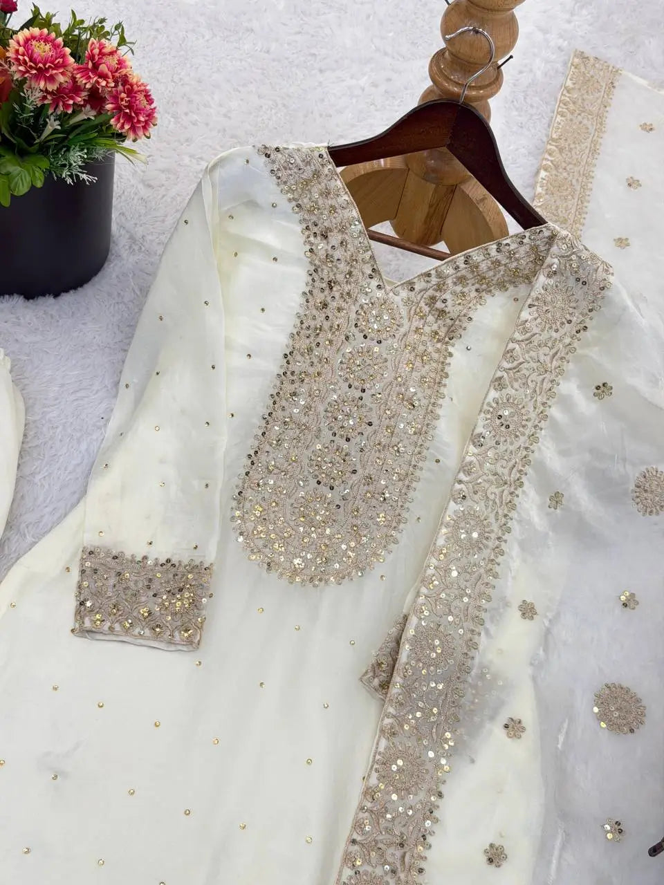 Wine Heavy Fendy Silk Embroidered Sharara Suit Set with Thread Sequins Dupatta | Festive Party Wear