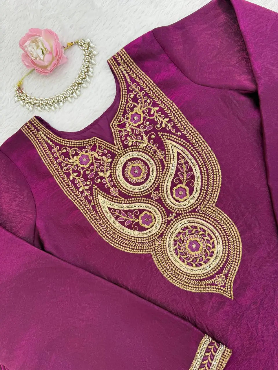 Wine Heavy Fendy Silk Embroidered Sharara Suit Set with Thread Sequins Dupatta | Festive Party Wear