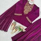 Wine Heavy Fendy Silk Embroidered Sharara Suit Set with Thread Sequins Dupatta | Festive Party Wear