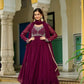 Wine Majesty Faux Blooming Beaded Embroidered Gown Set