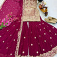 Wine Maroon Crunchy Silk Embroidered Kurti Palazzo Set for Wedding & Festive Wear