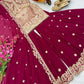 Wine Maroon Crunchy Silk Embroidered Kurti Palazzo Set for Wedding & Festive Wear