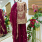 Wine Maroon Crunchy Silk Embroidered Kurti Palazzo Set for Wedding & Festive Wear