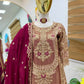 Wine Maroon Crunchy Silk Embroidered Kurti Palazzo Set for Wedding & Festive Wear