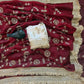Wine Maroon & Ivory Peach Space Satin Bits Sequin Work Saree with Contrast Running Blouse