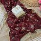 Wine Maroon & Ivory Peach Space Satin Bits Sequin Work Saree with Contrast Running Blouse