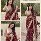 Wine Maroon & Ivory Peach Space Satin Bits Sequin Work Saree with Contrast Running Blouse