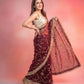 Wine Maroon & Ivory Peach Space Satin Bits Sequin Work Saree with Contrast Running Blouse