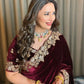Wine Maroon Velvet Saree with Sequin Jari Embroidery