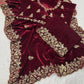 Wine Maroon Velvet Saree with Sequin Jari Embroidery