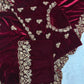 Wine Maroon Velvet Saree with Sequin Jari Embroidery