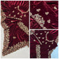 Wine Maroon Velvet Saree with Sequin Jari Embroidery