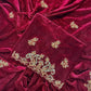 Wine Maroon Velvet Saree with Sequin Jari Embroidery