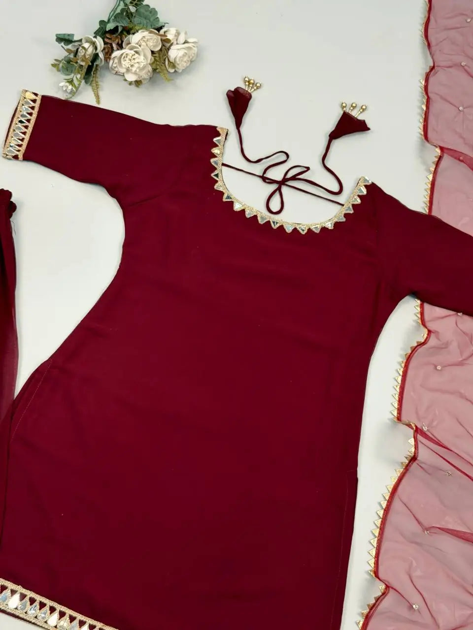 Wine Mirror Work Georgette Palazzo Set