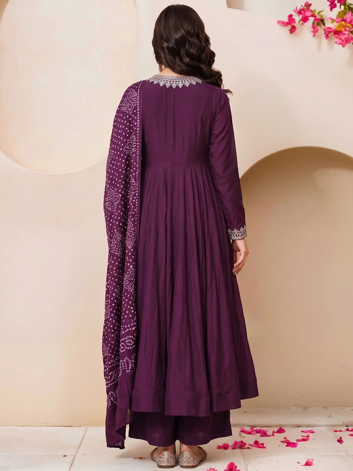 Wine Mirrorwork V-Neck Kurta
