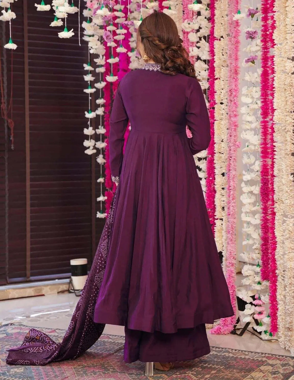 Wine Mirrorwork V-Neck Kurta
