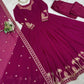 Wine & Purple Faux Georgette Thread Sequins Embroidered Gown Set with Dupatta | Festive & Party Wear Anarkali Suit