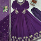 Wine & Purple Faux Georgette Thread Sequins Embroidered Gown Set with Dupatta | Festive & Party Wear Anarkali Suit
