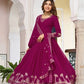 Wine & Purple Faux Georgette Thread Sequins Embroidered Gown Set with Dupatta | Festive & Party Wear Anarkali Suit