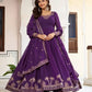 Wine & Purple Faux Georgette Thread Sequins Embroidered Gown Set with Dupatta | Festive & Party Wear Anarkali Suit