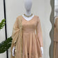 Wine Red Tabby Organza Kurti Plazzo Set with Golden Work