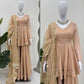 Wine Red Tabby Organza Kurti Plazzo Set with Golden Work