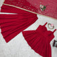 Wine Red Tabby Organza Kurti Plazzo Set with Golden Work