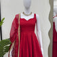Wine Red Tabby Organza Kurti Plazzo Set with Golden Work