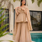Wine Red Tabby Organza Kurti Plazzo Set with Golden Work