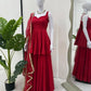 Wine Red Tabby Organza Kurti Plazzo Set with Golden Work