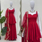 Wine Red Tabby Organza Kurti Plazzo Set with Golden Work