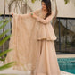 Wine Red Tabby Organza Kurti Plazzo Set with Golden Work