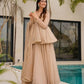 Wine Red Tabby Organza Kurti Plazzo Set with Golden Work