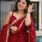 Wine Red Tabby Organza Kurti Plazzo Set with Golden Work