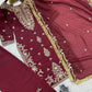 Wine Roman Glass Silk Kurti Palazzo Set with Rainbow Sequence Embroidery and Star Georgette Dupatta