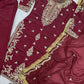 Wine Roman Glass Silk Kurti Palazzo Set with Rainbow Sequence Embroidery and Star Georgette Dupatta