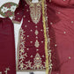 Wine Roman Glass Silk Kurti Palazzo Set with Rainbow Sequence Embroidery and Star Georgette Dupatta