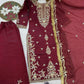 Wine Roman Glass Silk Kurti Palazzo Set with Rainbow Sequence Embroidery and Star Georgette Dupatta