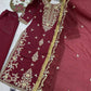 Wine Roman Glass Silk Kurti Palazzo Set with Rainbow Sequence Embroidery and Star Georgette Dupatta