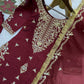 Wine Roman Glass Silk Kurti Palazzo Set with Rainbow Sequence Embroidery and Star Georgette Dupatta