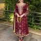 Wine Roman Glass Silk Kurti Palazzo Set with Rainbow Sequence Embroidery and Star Georgette Dupatta