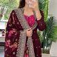 Wine Sequin Anarkali Gown Set
