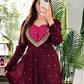 Wine Sequin Anarkali Gown Set