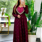 Wine Sequin Anarkali Gown Set