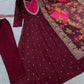 Wine Sequin Anarkali Gown Set