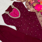 Wine Sequin Anarkali Gown Set